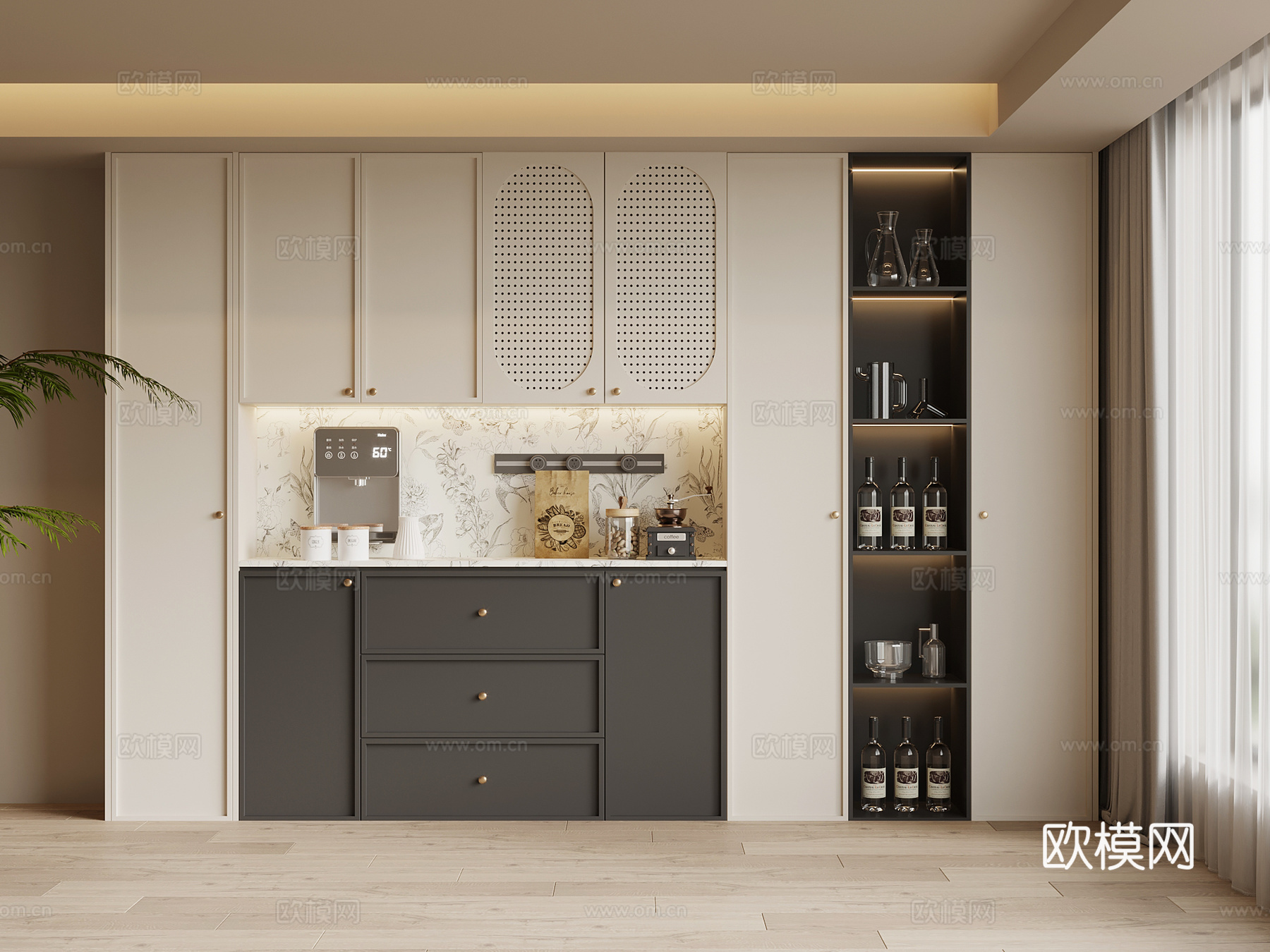 法式复古风酒柜 餐边柜su模型