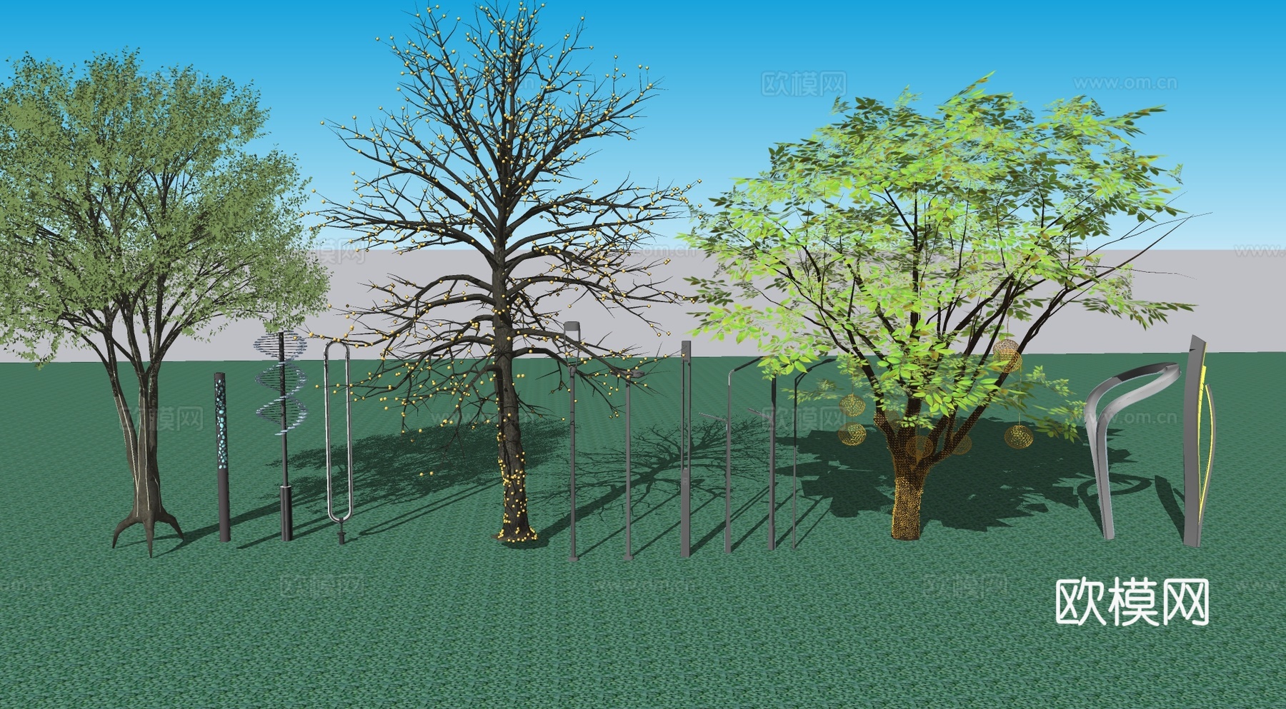 现代户外路灯商业街广场照明灯高杆灯庭院景观灯su模型