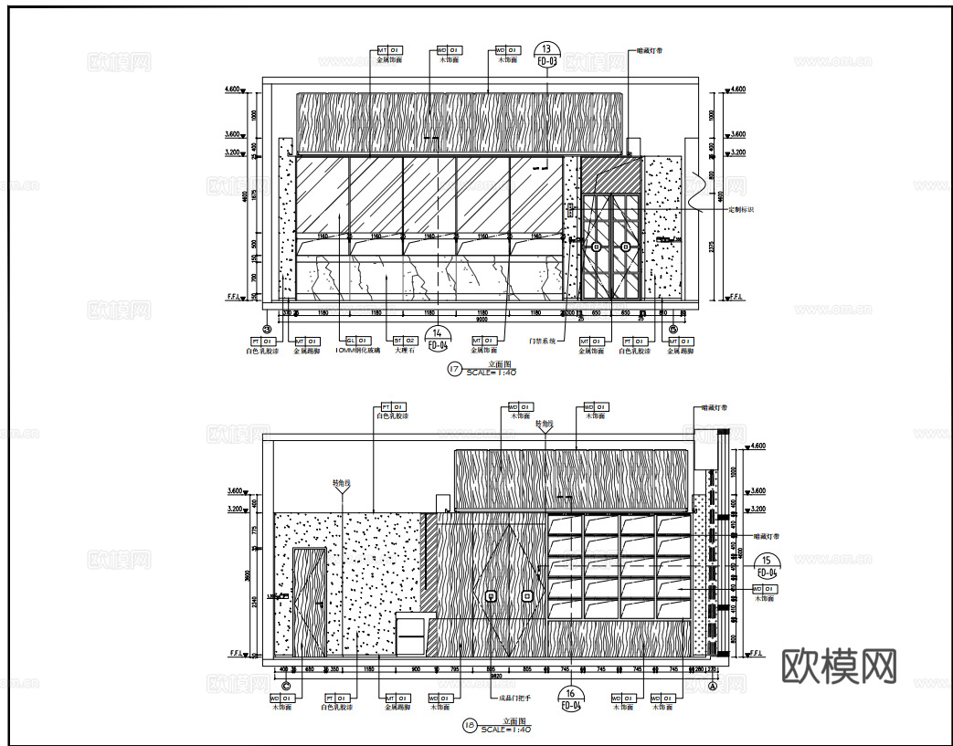 1500㎡办公室 最新全套施工图 效果图合集cad施工图