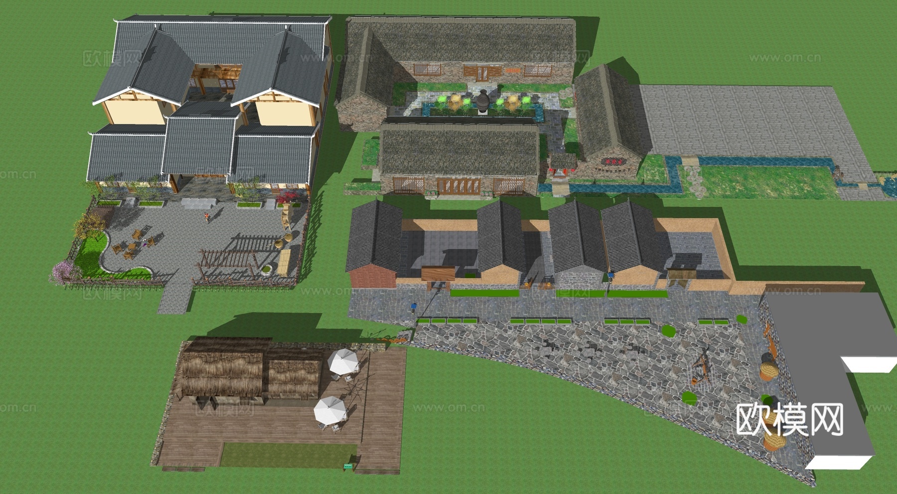新中式乡村民宿民房建筑su模型