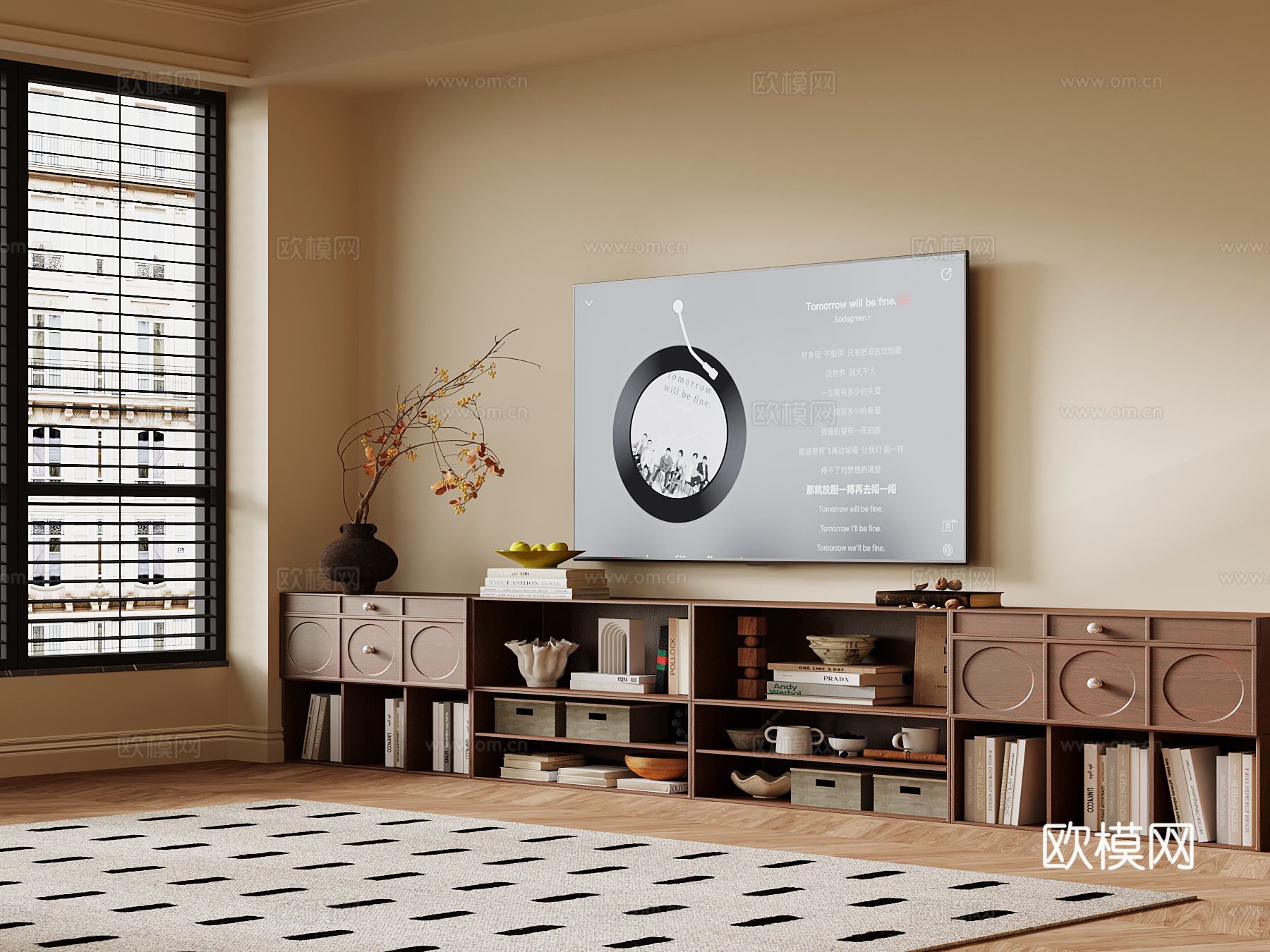 中古风地柜 边柜 书柜 电视柜su模型