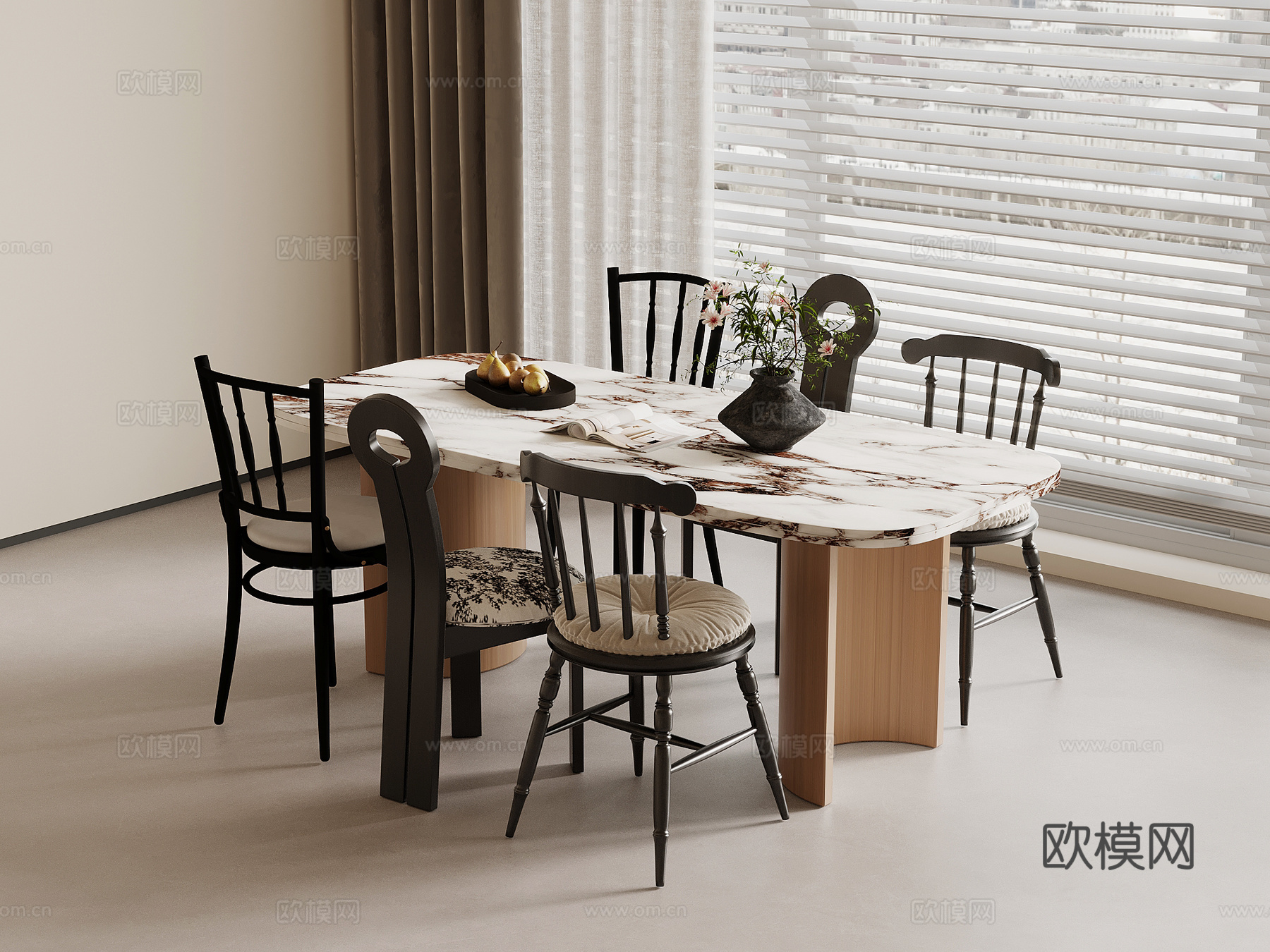 法式中古风餐桌椅su模型