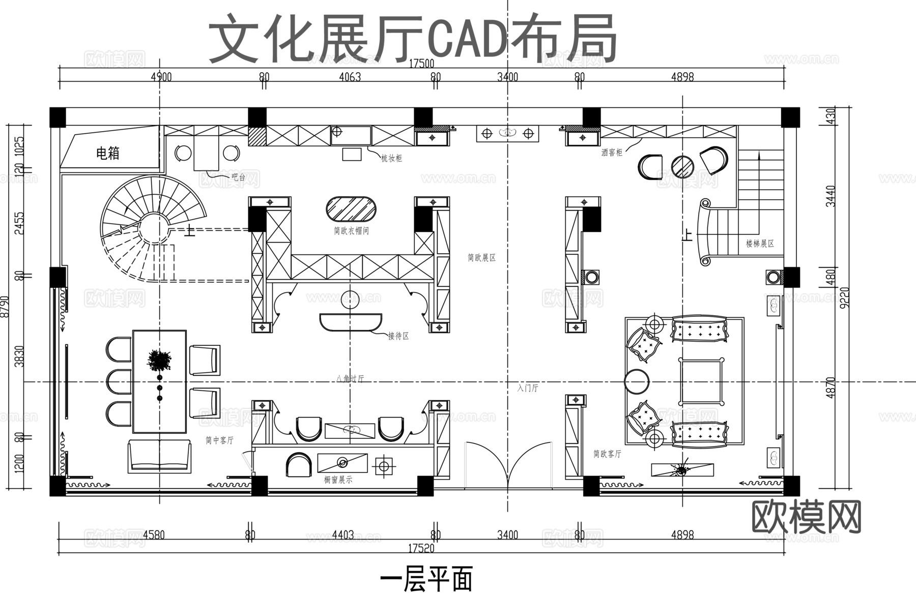 文化展厅cad平面图cad施工图