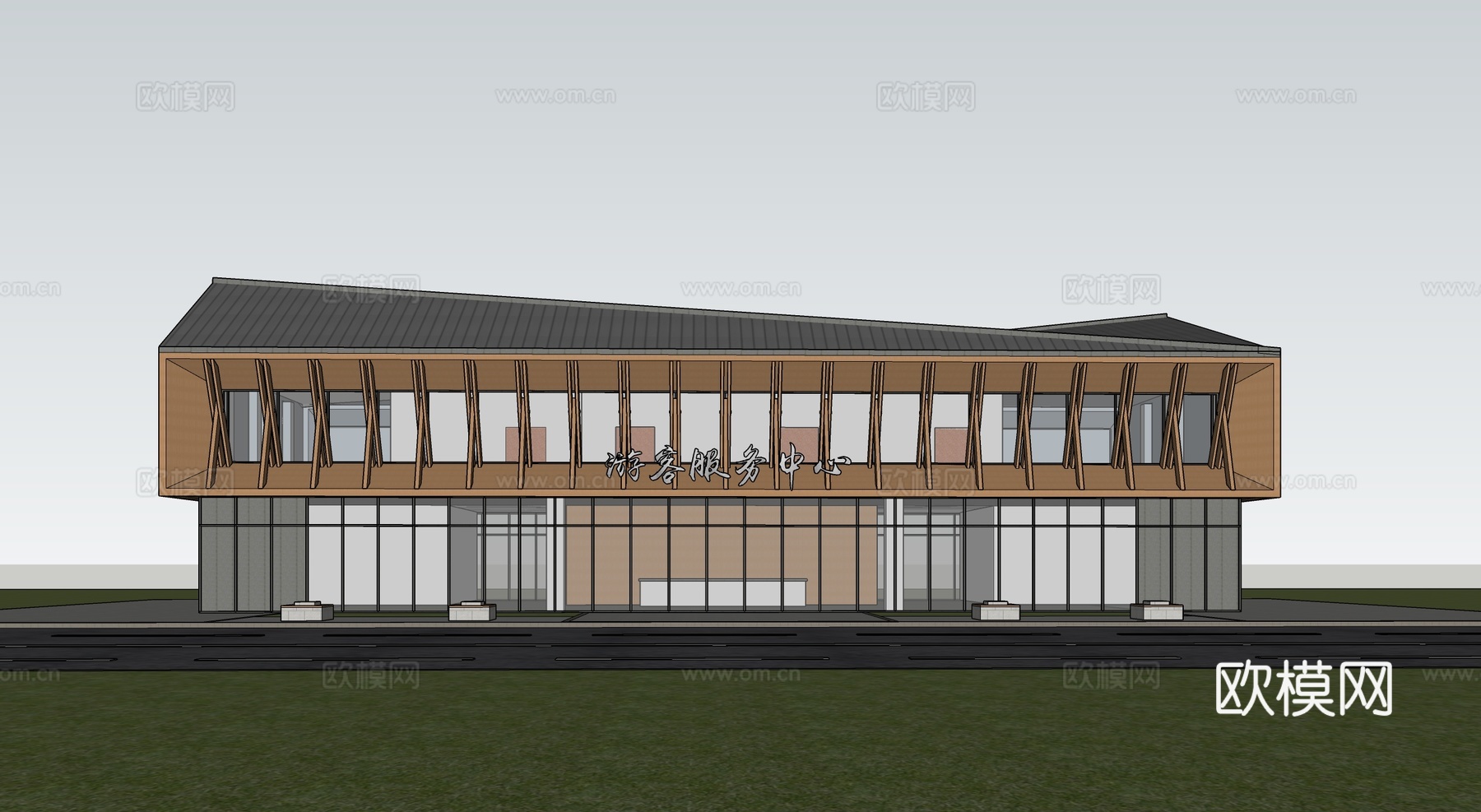 现代游客接待中心 游客服务中心建筑su模型