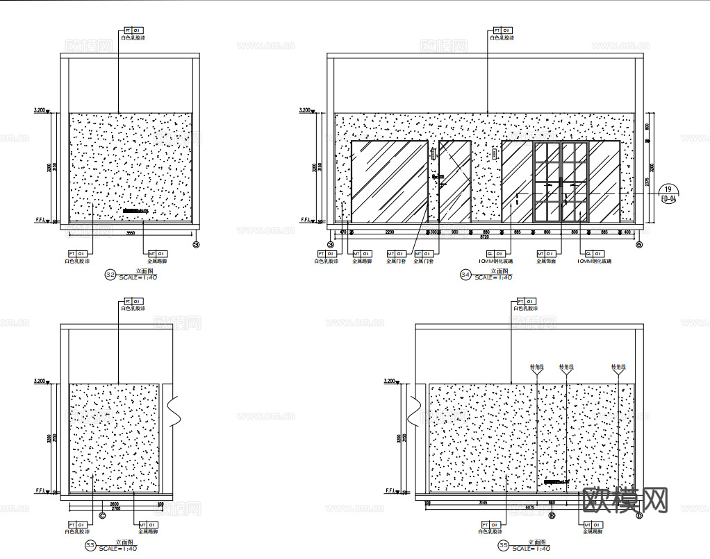 1500㎡办公室 最新全套施工图 效果图合集cad施工图