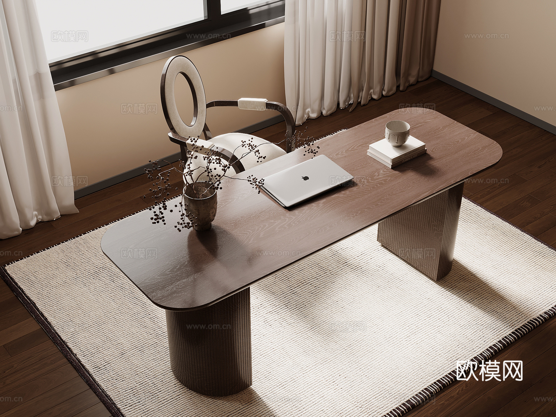 法式复古风书桌椅 办公桌椅su模型