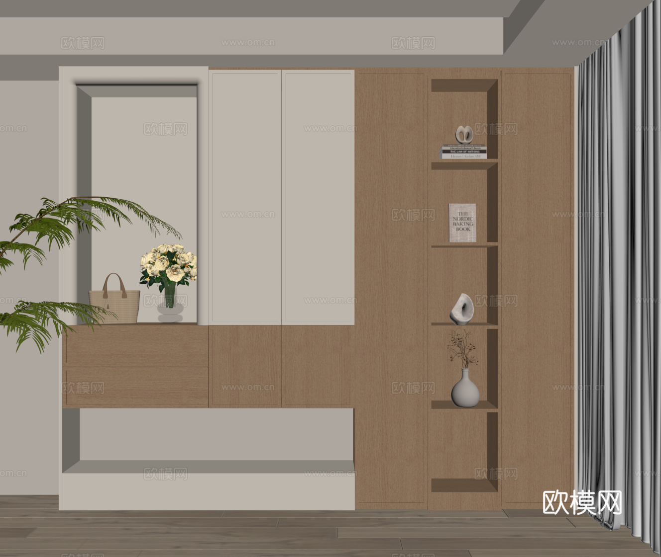 现代奶油风鞋柜 入户鞋柜su模型