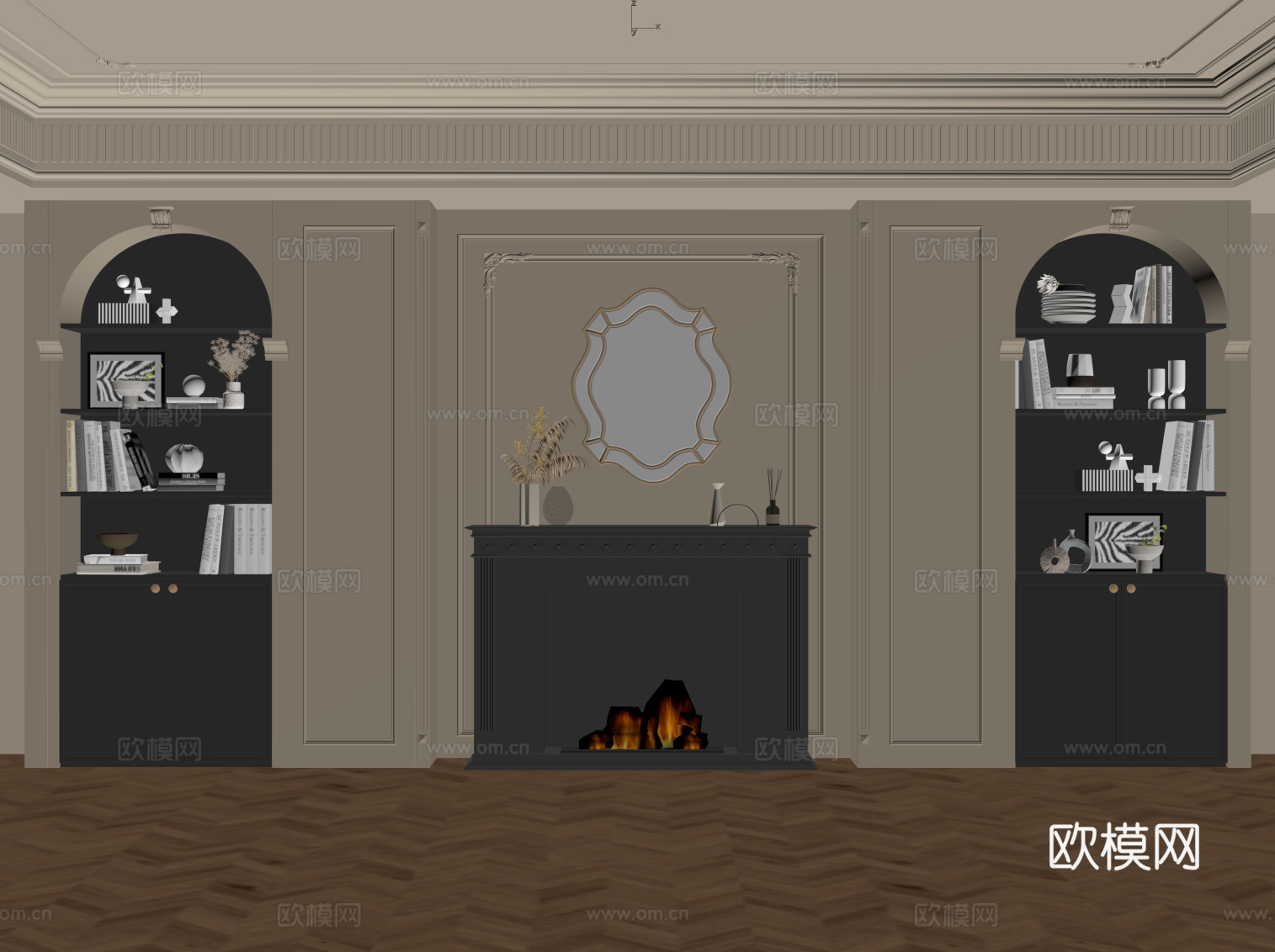 法式复古风书柜 壁炉su模型