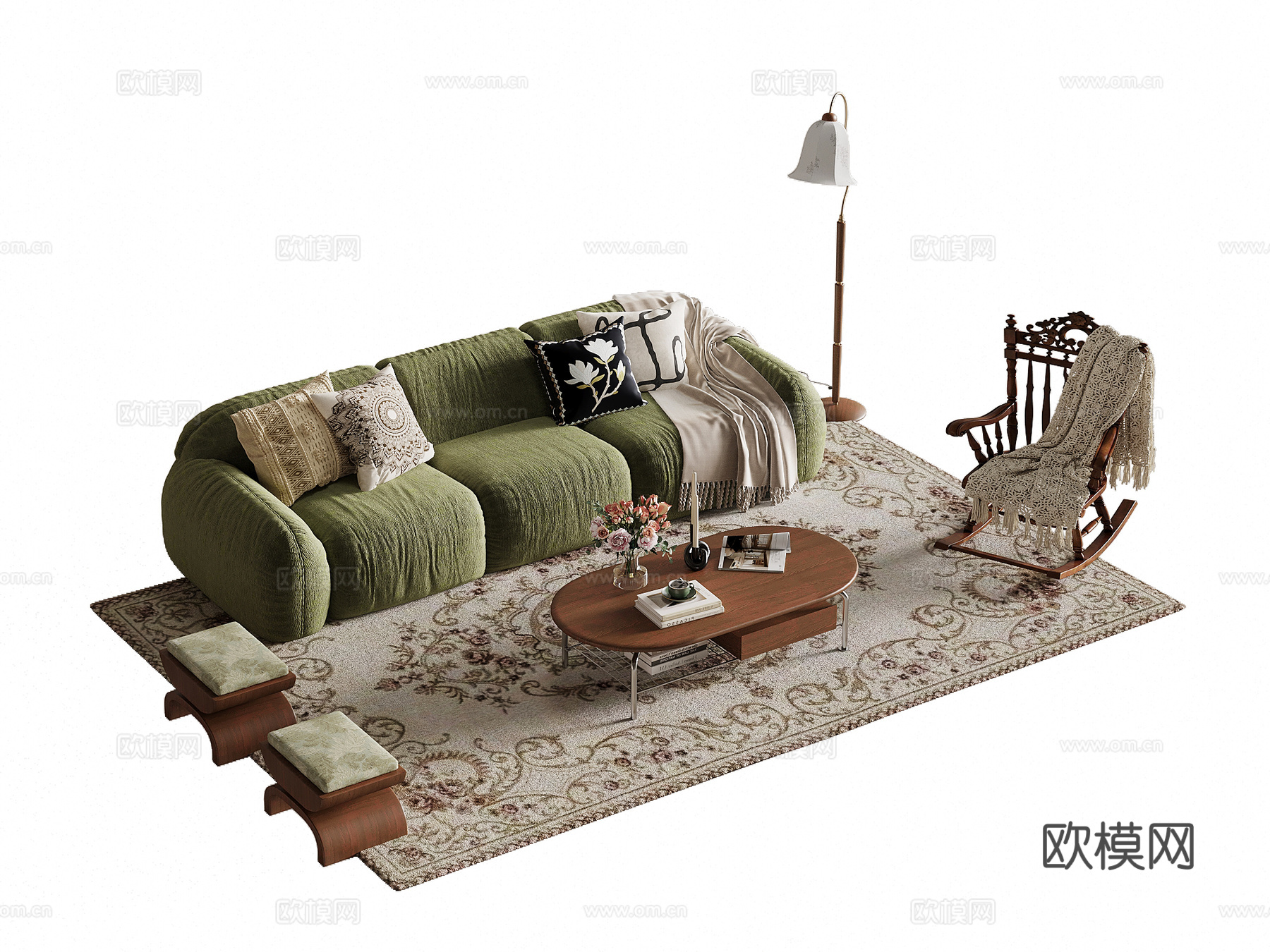 法式复古风沙发茶几组合su模型