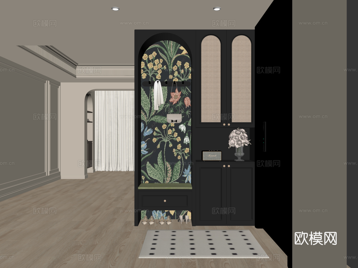 法式复古风鞋柜 入户鞋柜su模型