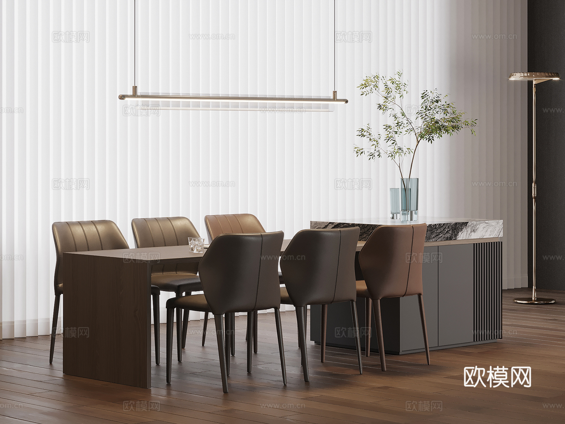 现代意式岛台 餐桌su模型