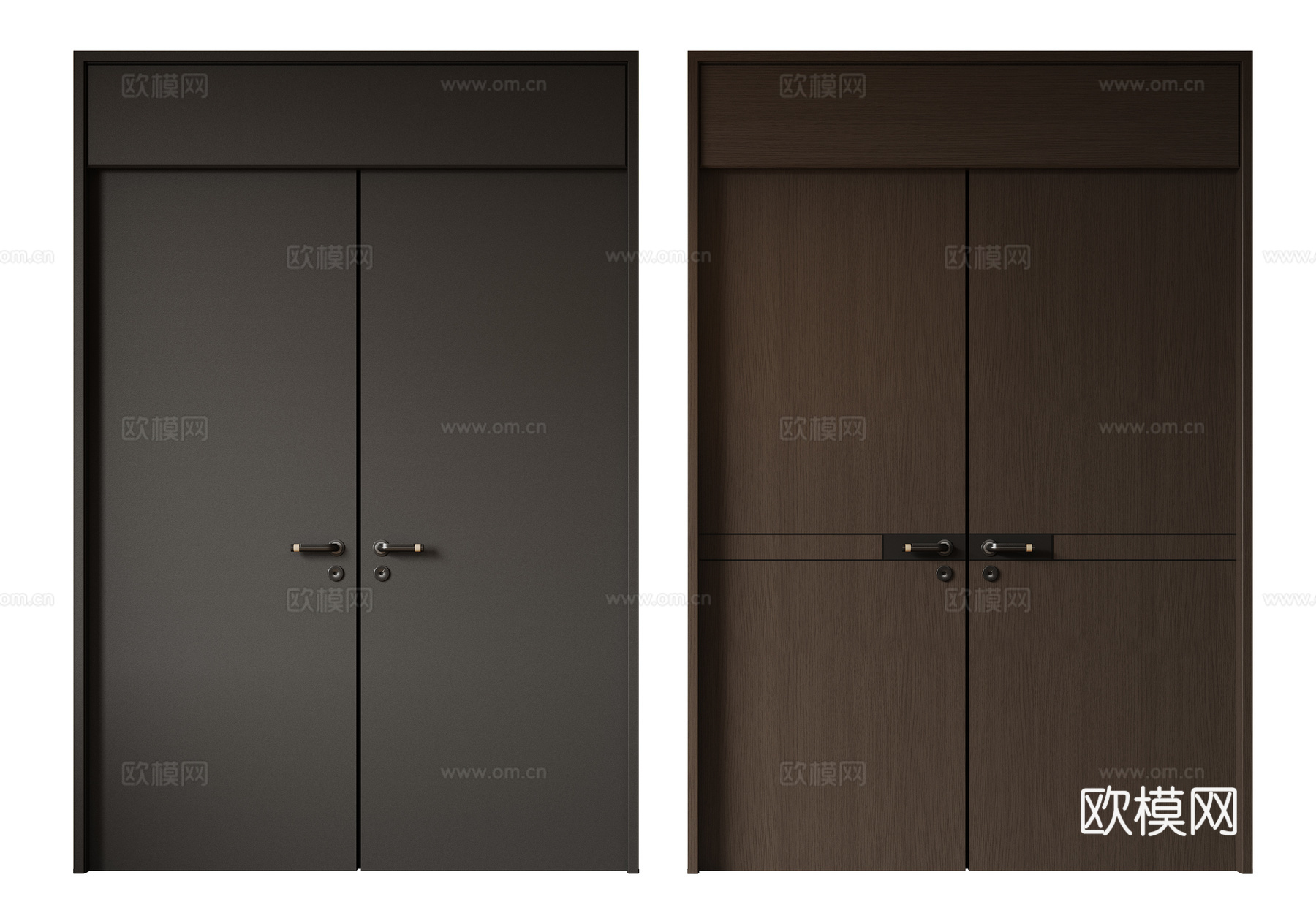 现代极简双开门 中古平开门 入户门 防盗门 通顶对开门 别墅su模型