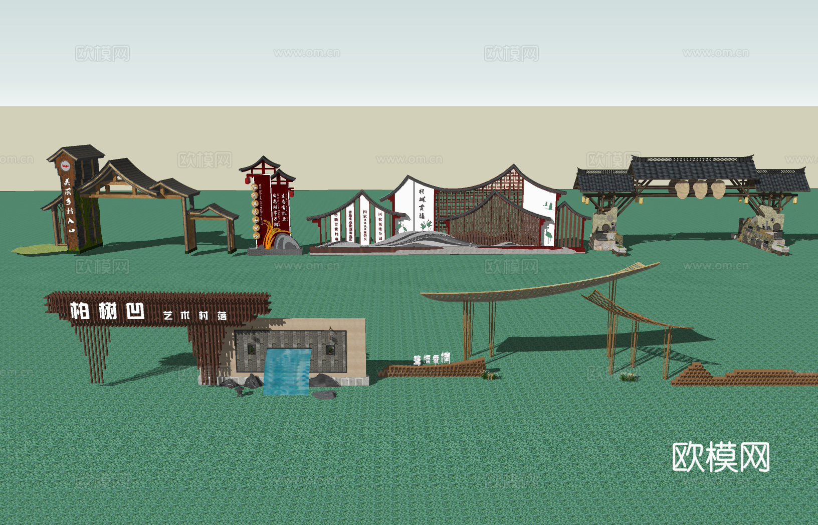 乡村大门入口su模型