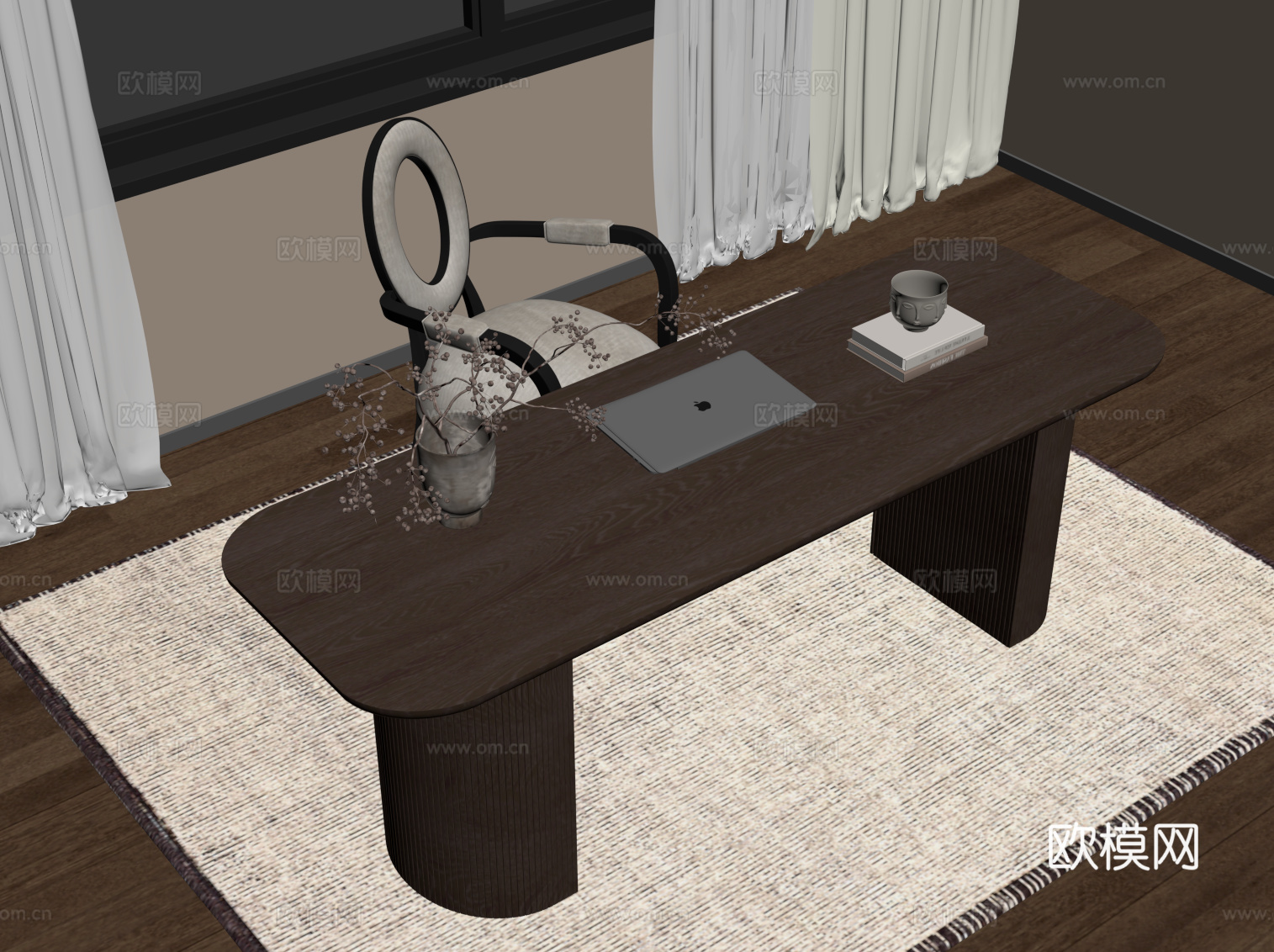 法式复古风书桌椅 办公桌椅su模型