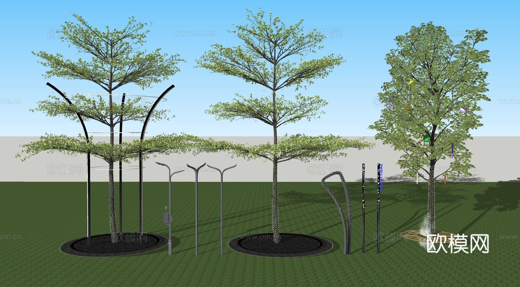 现代户外路灯商业街广场照明灯高杆灯庭院景观灯su模型