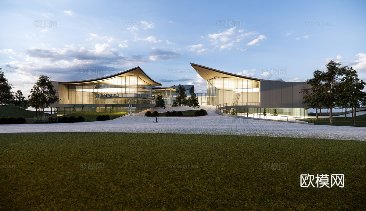 现代游客接待中心 游客服务中心建筑 展览中心su模型su模型