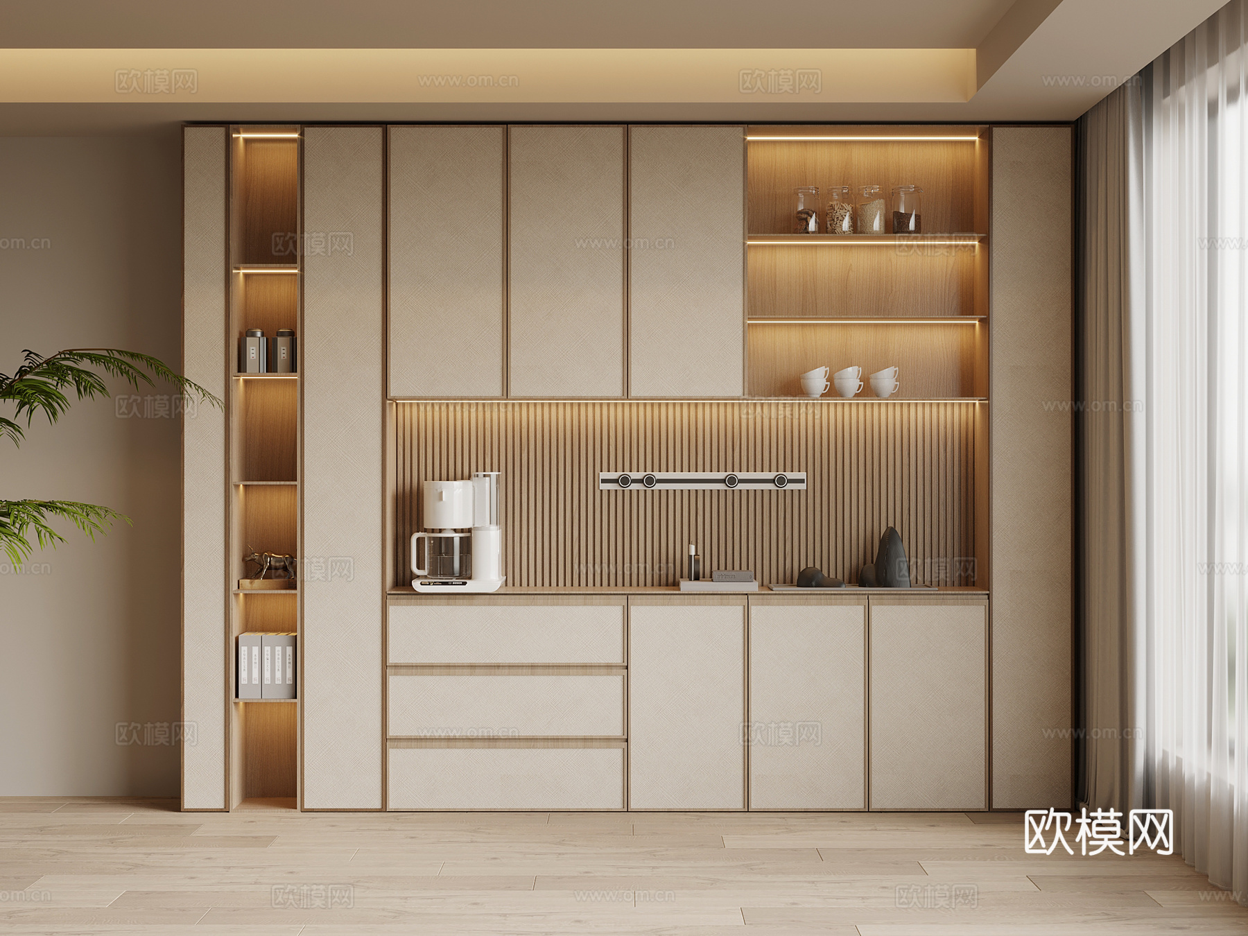 新中式酒柜 餐边柜su模型