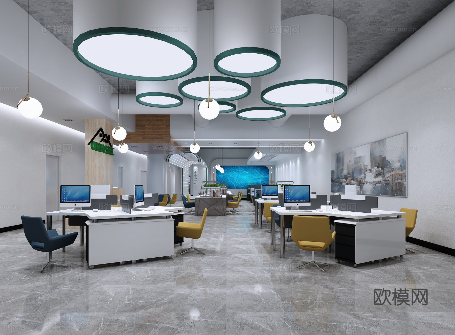 科技办公室 最新全套施工图 效果图合集cad施工图