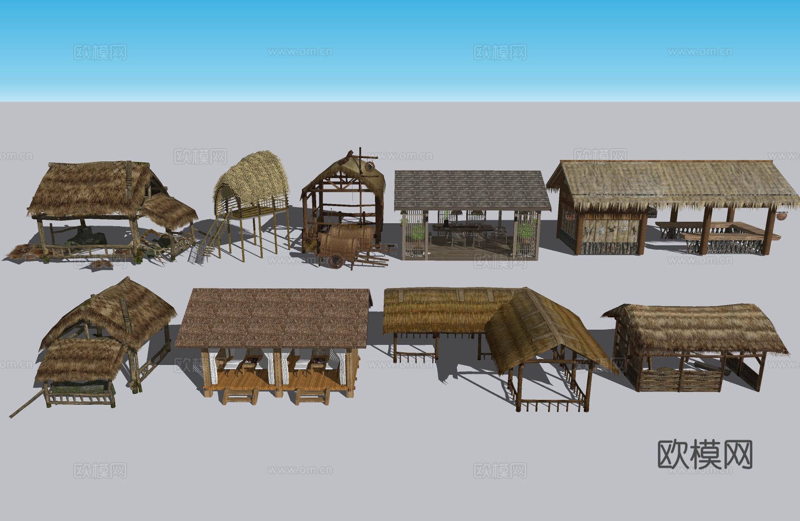 茅草亭茅草屋su模型