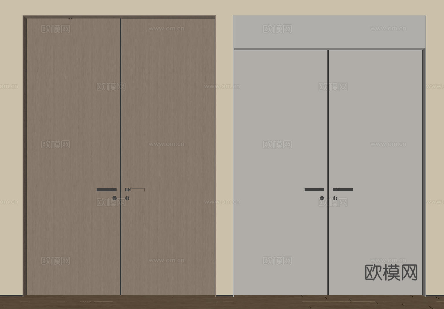 现代极简双开门 中古平开门 入户门 防盗门 通顶对开门 别墅su模型