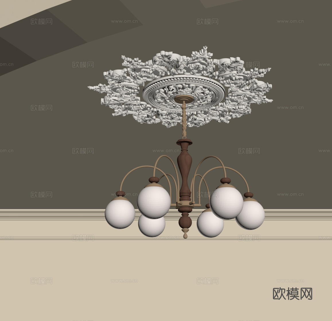 中古风吊灯 多头吊灯 灯盘su模型