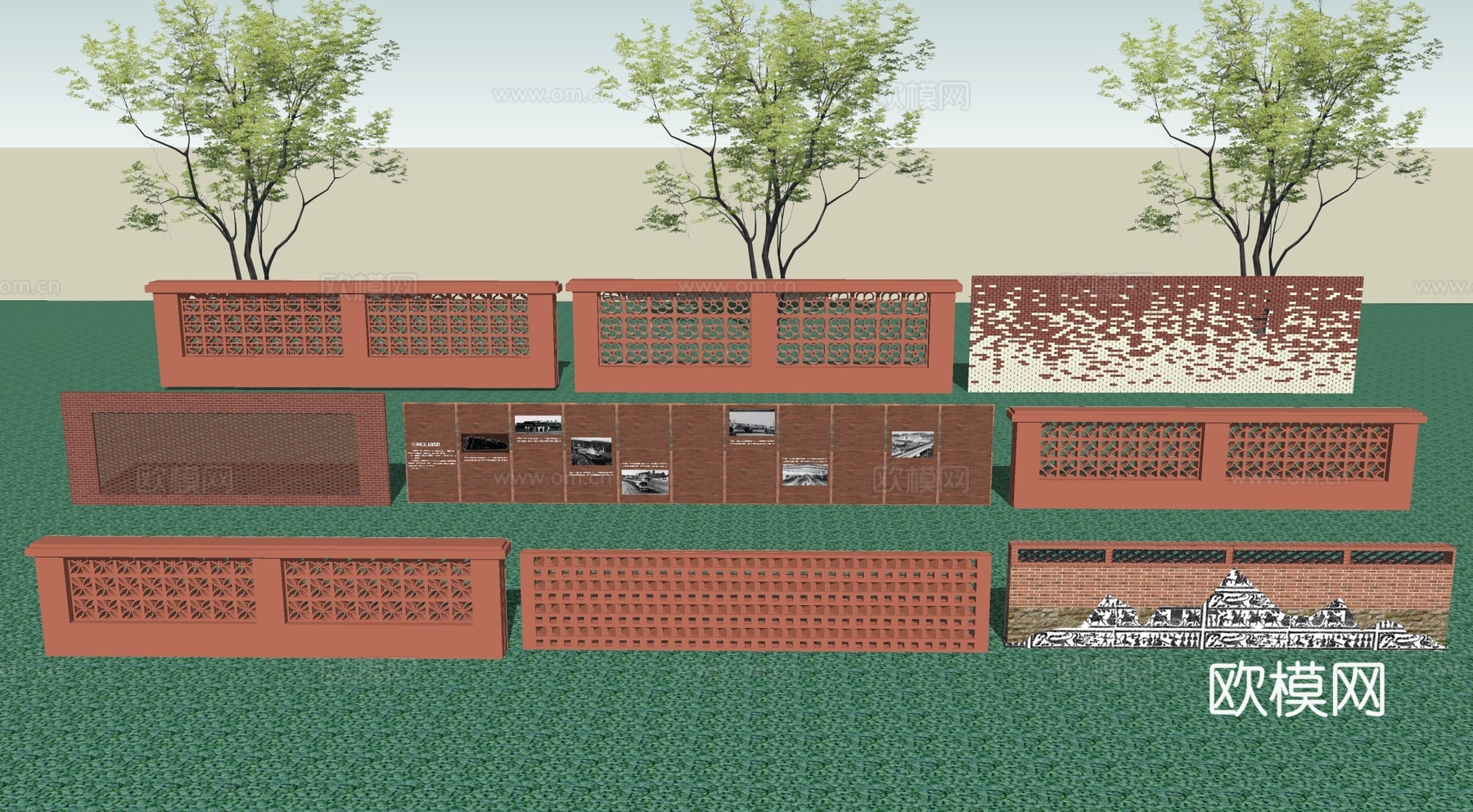 红砖文化墙su模型