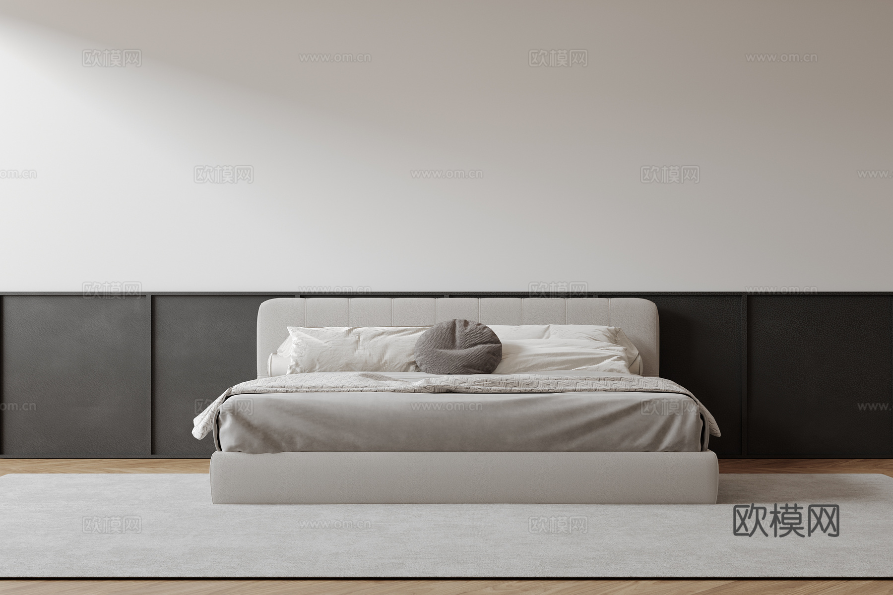 现代意式双人床 皮质床 布艺双人床 中古主卧床 地台床 极简su模型