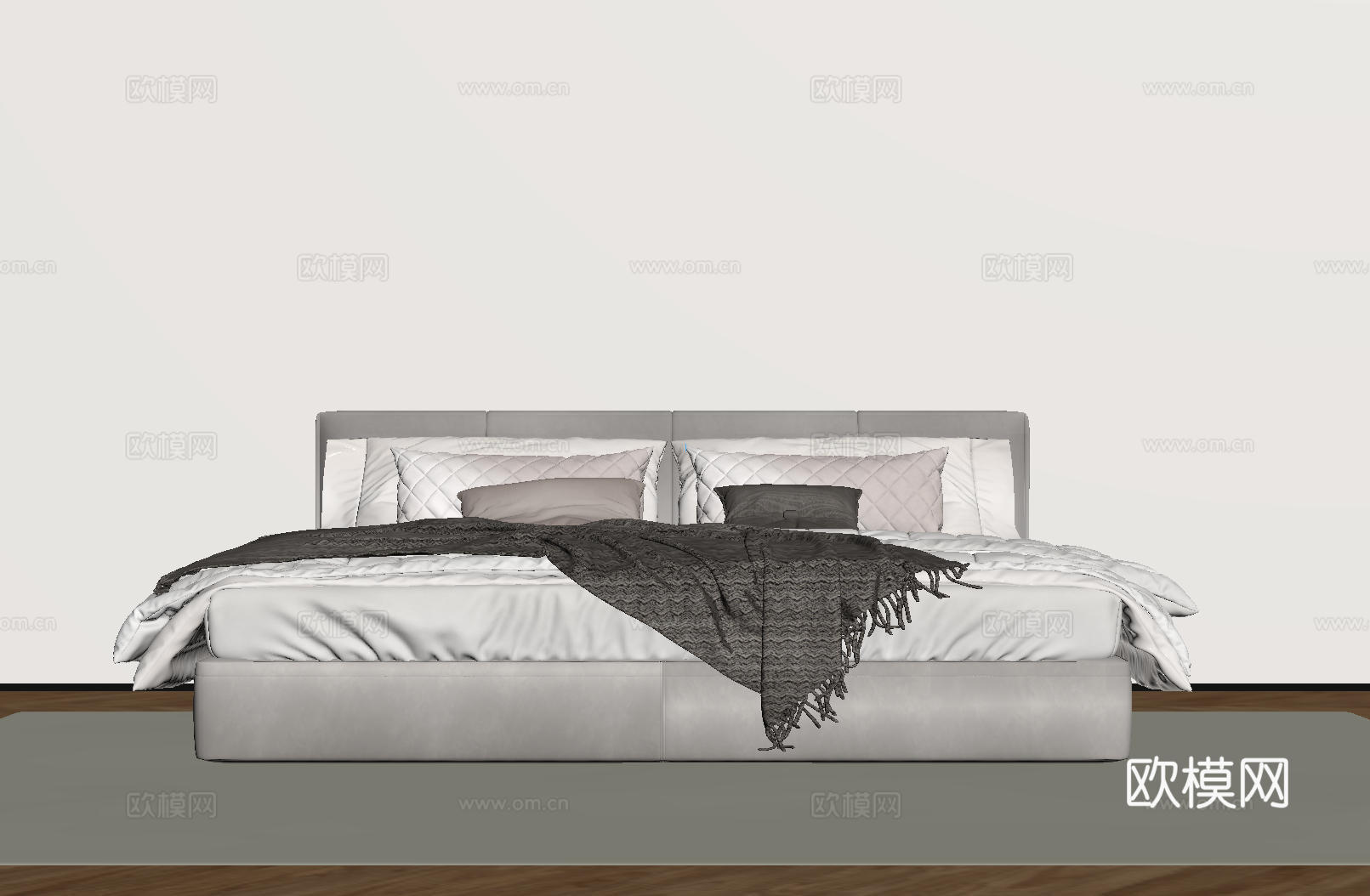 现代意式双人床 皮质床 布艺双人床 中古主卧床 地台床 极简su模型