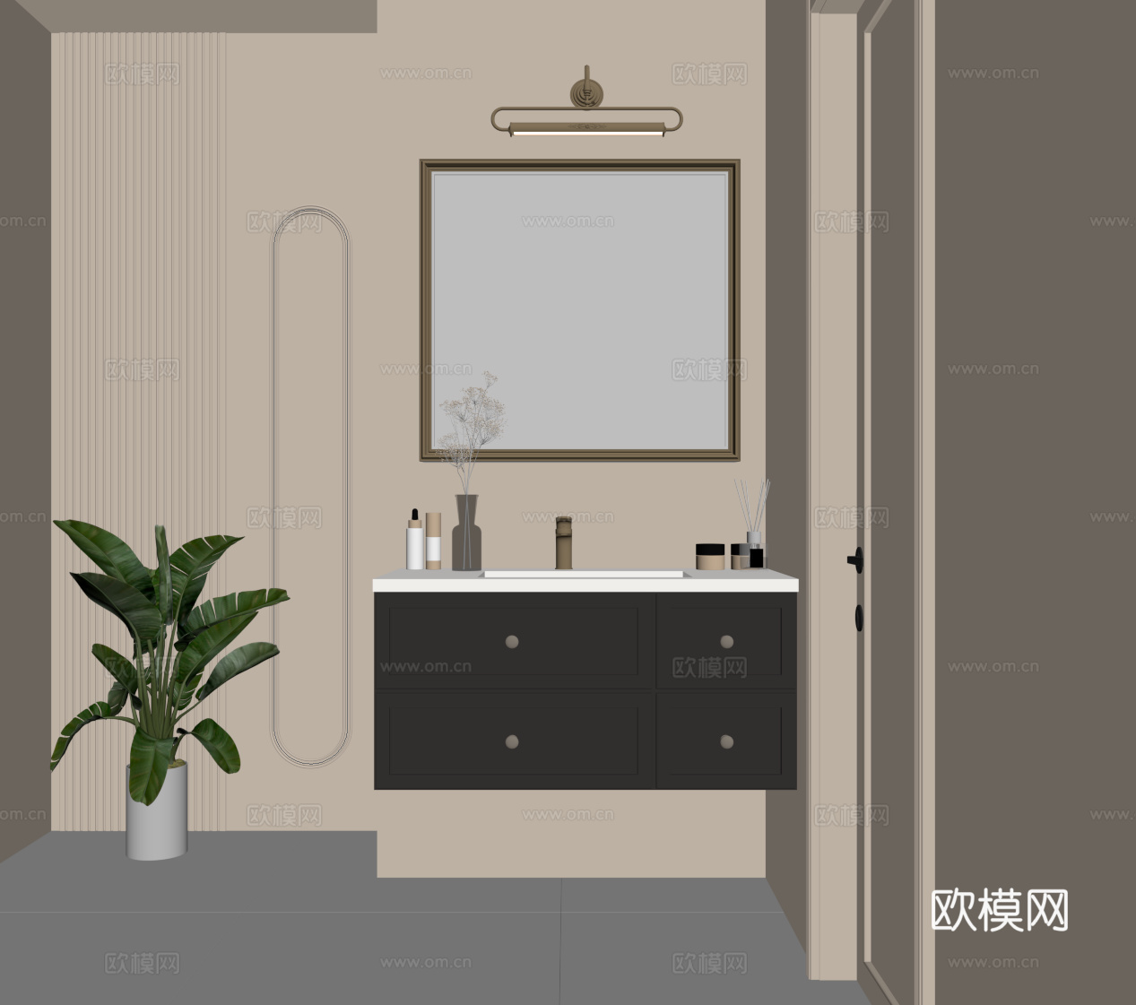 法式复古风浴室柜 洗手台su模型