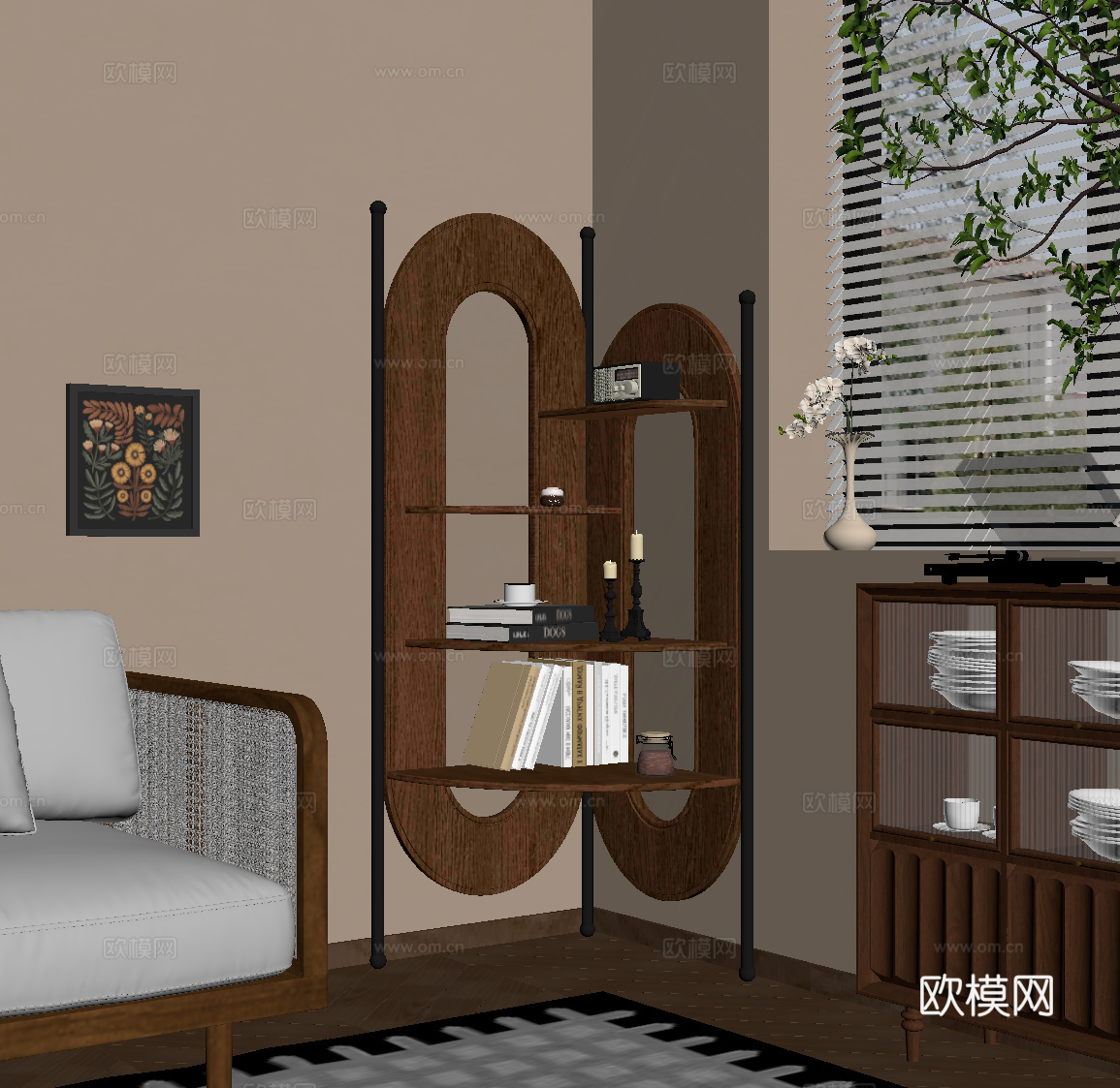 中古风墙角柜 置物架su模型