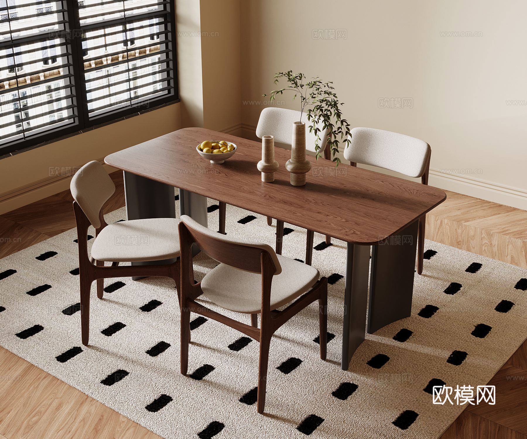 中古风餐桌椅su模型