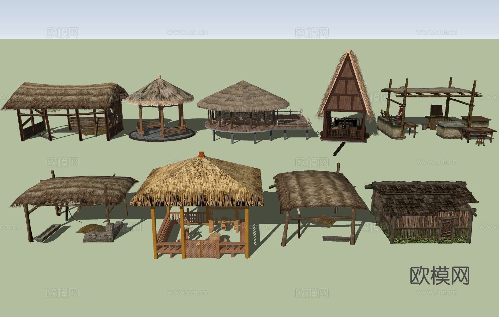 茅草亭茅草屋su模型