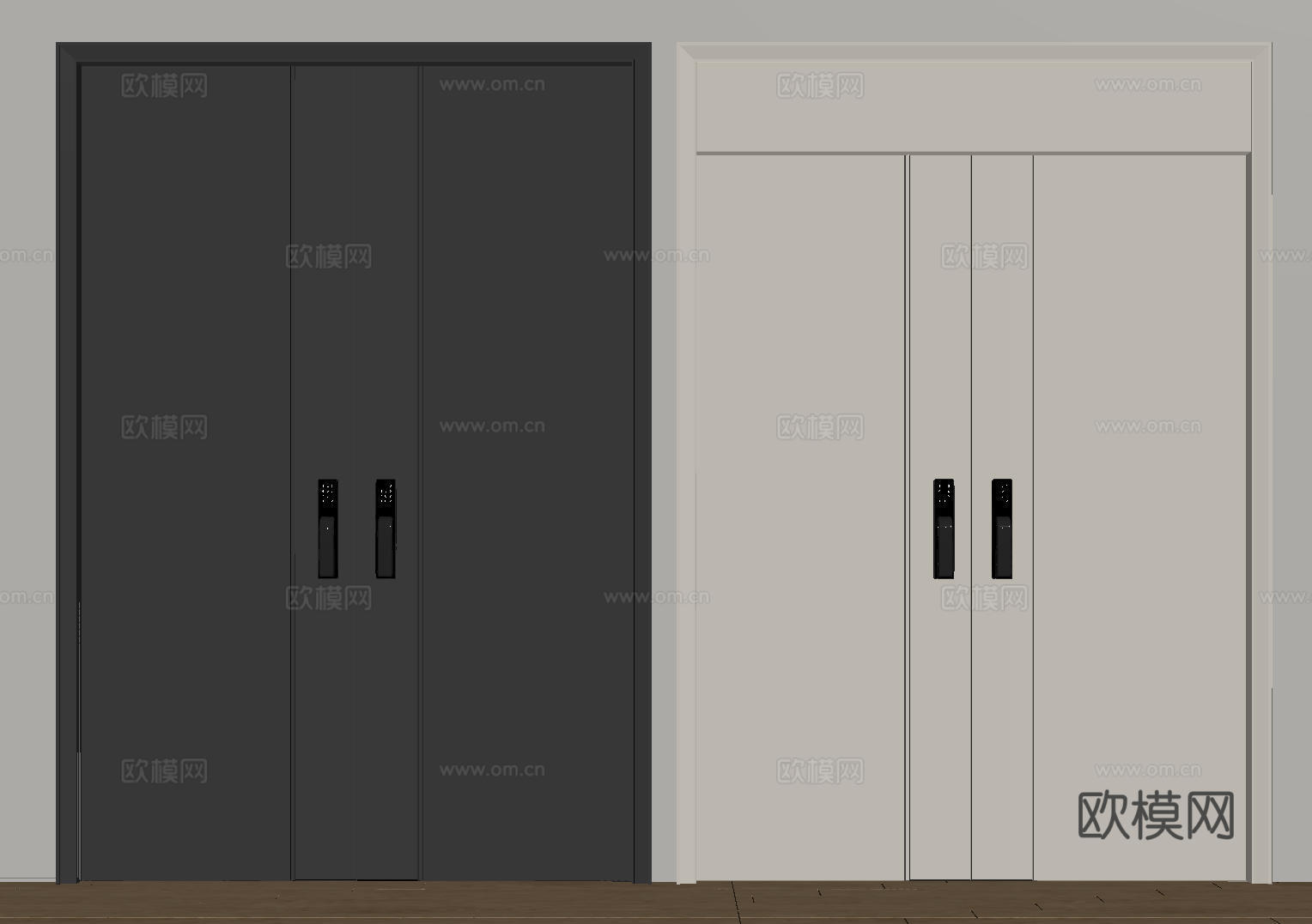 现代极简双开门 中古平开门 入户门 防盗门 通顶对开门 别墅su模型