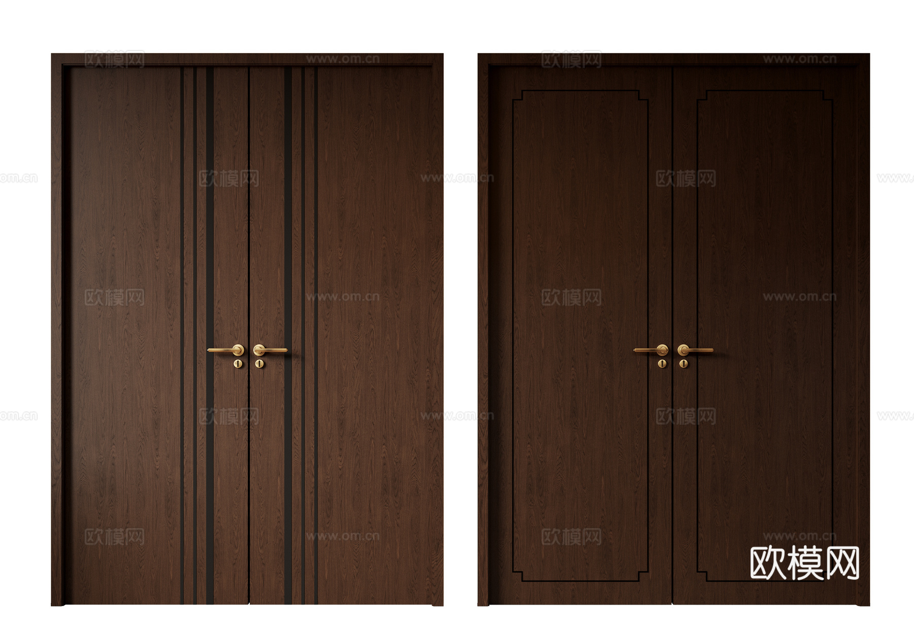 新中式侘寂双开门 中古平开门 入户门 防盗门 通顶对开门 别su模型