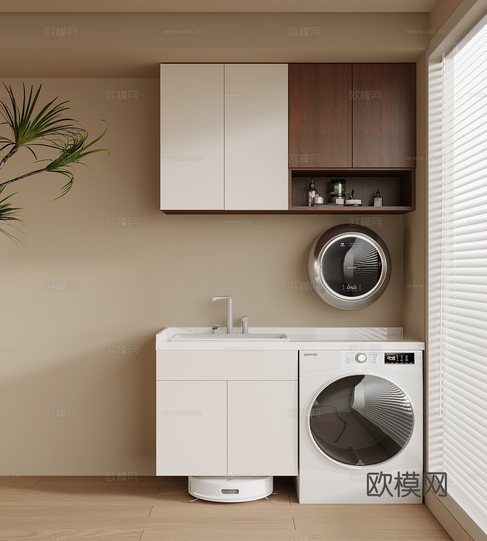 中古风洗衣机柜 阳台柜su模型