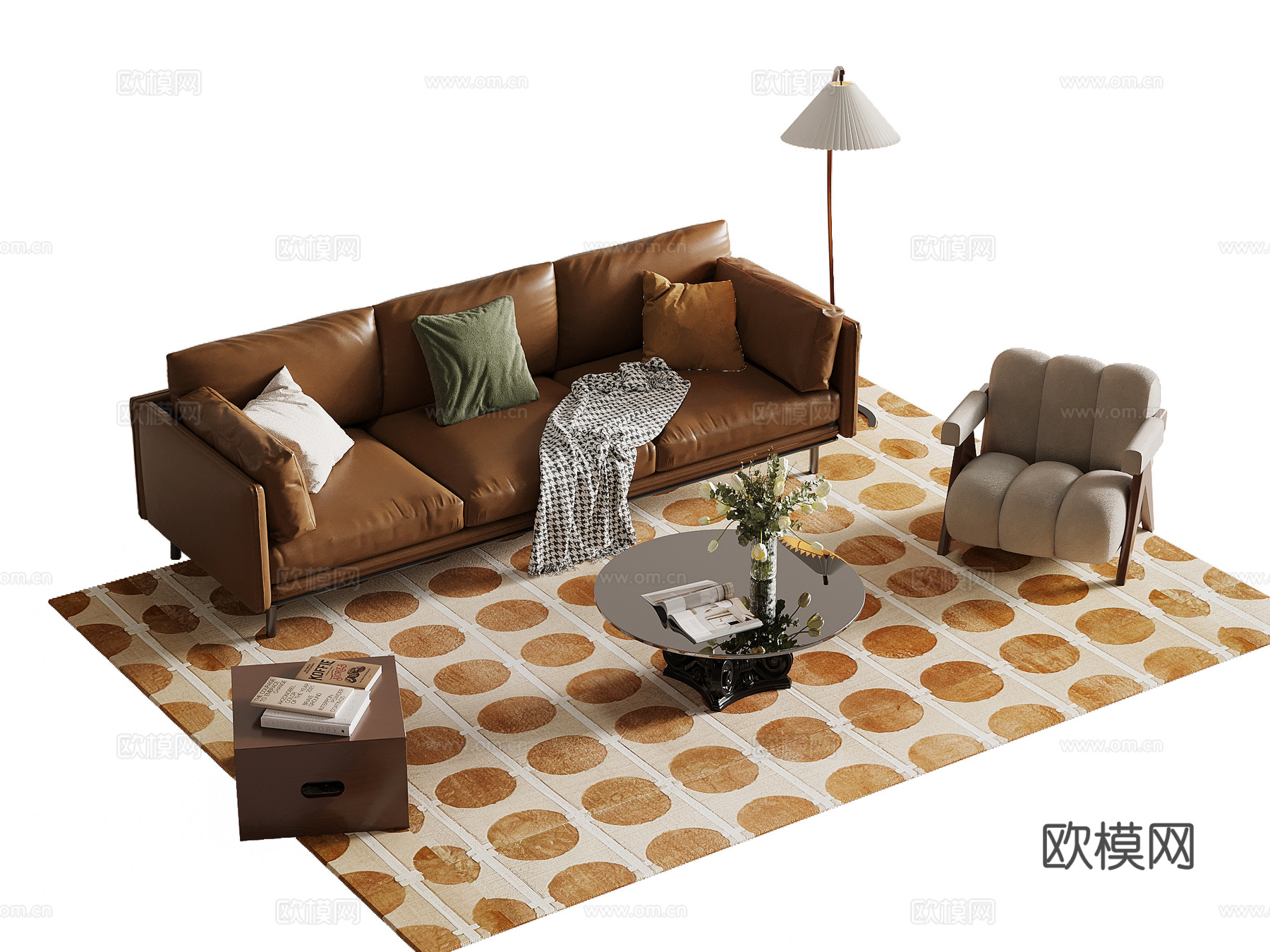 中古风沙发茶几组合su模型