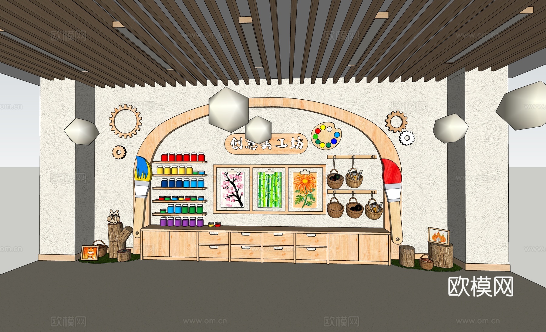 幼儿园文化墙 幼儿园主题墙 幼儿园美术墙su模型