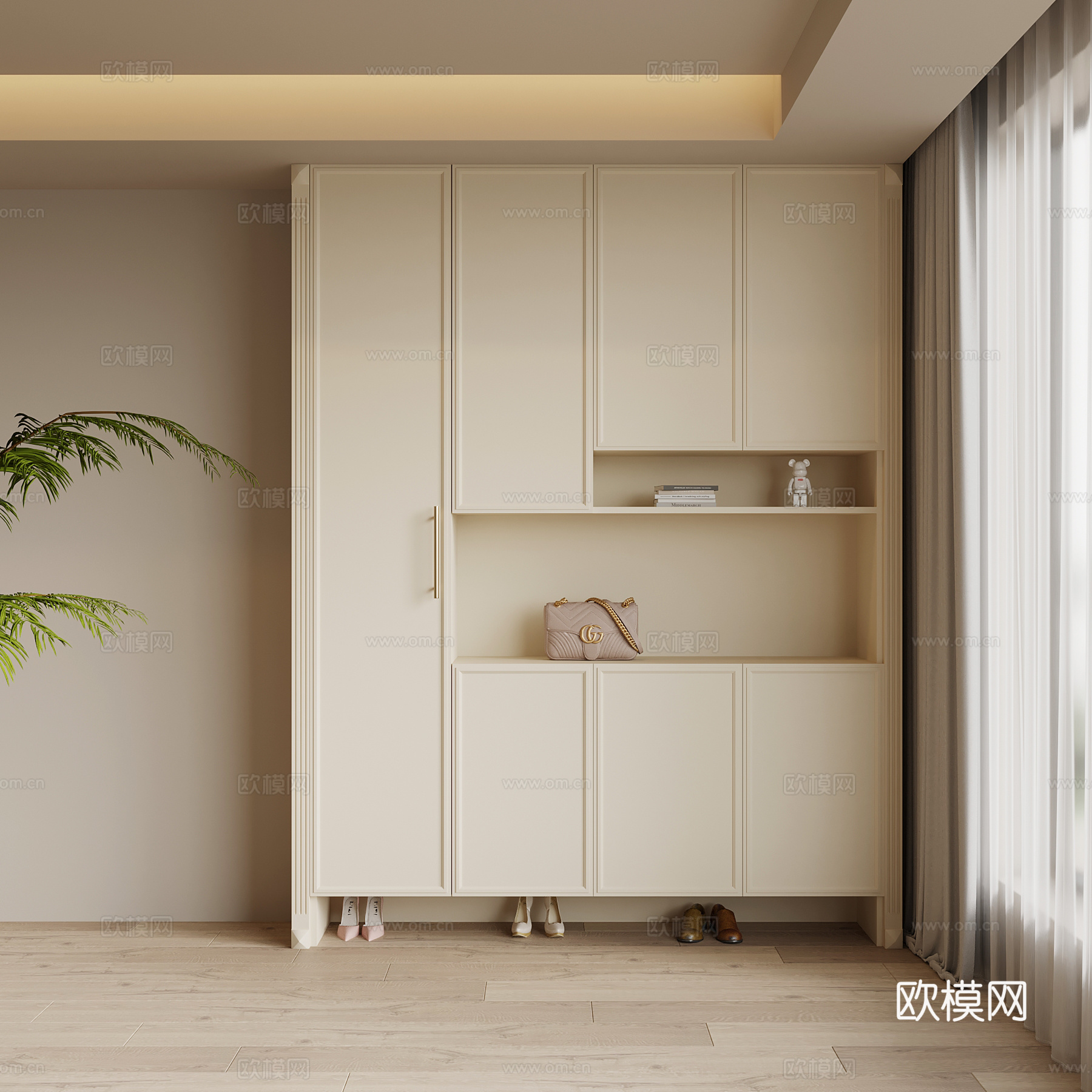 法式奶油风鞋柜 入户鞋柜su模型