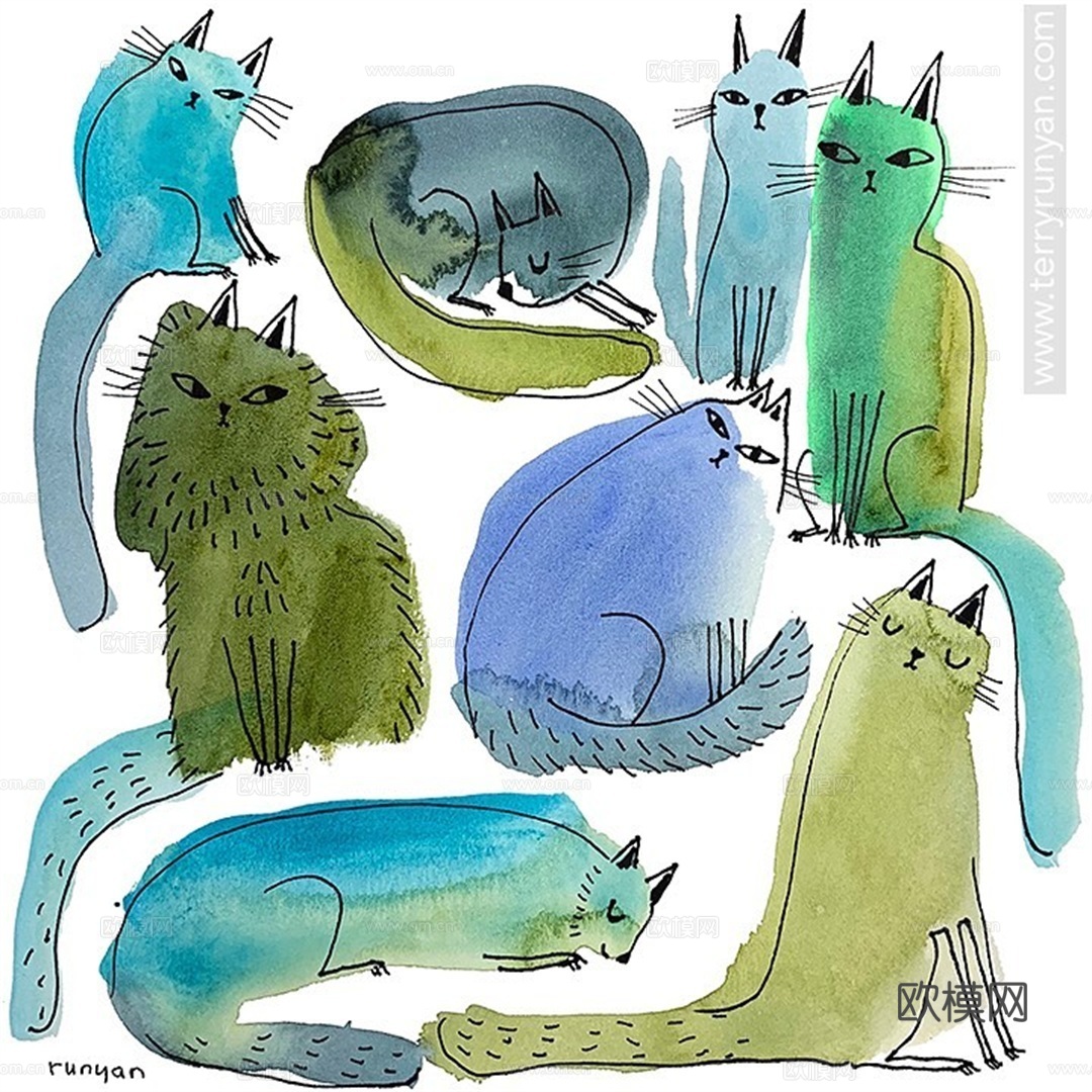 可爱动物手绘创意童趣插画猫咪动物插画治愈系插画可爱儿童插画下载