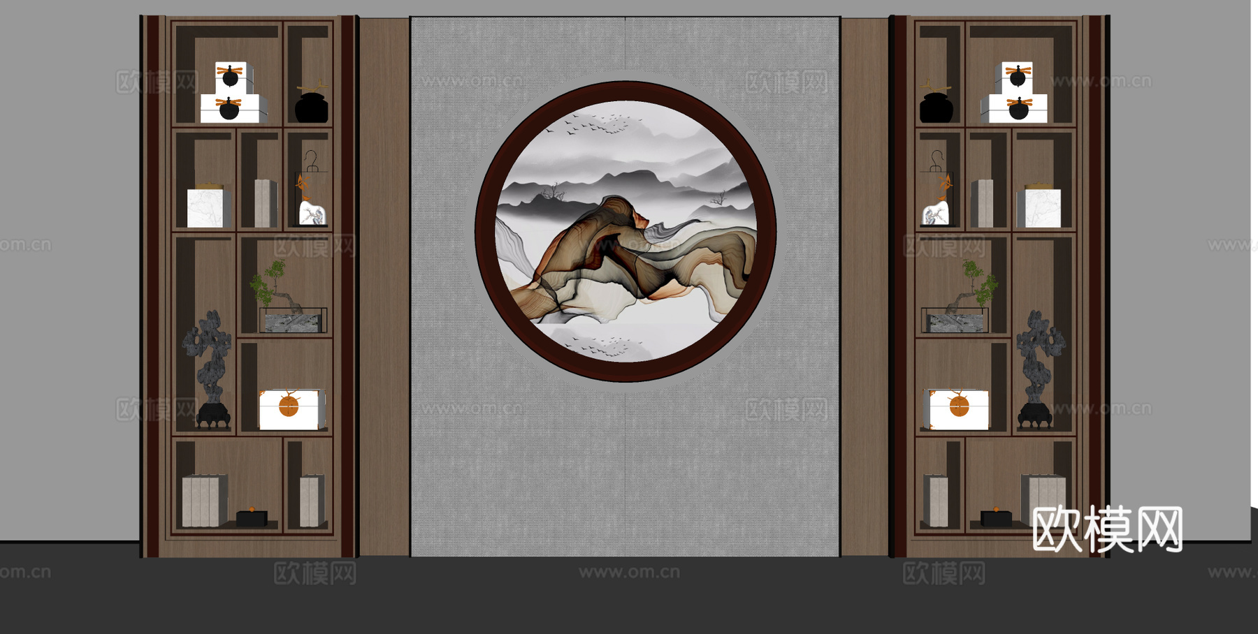 新中式书柜 书柜背景墙 木制书柜 成品书柜su模型