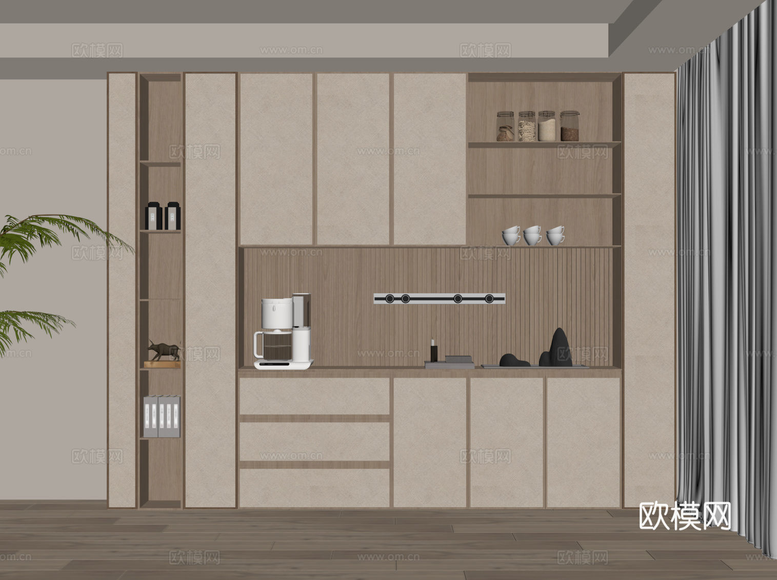 新中式酒柜 餐边柜su模型