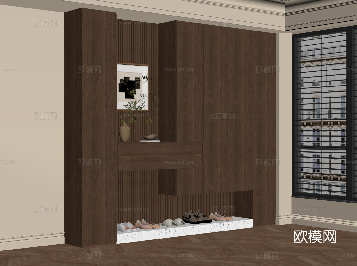 中古风鞋柜 入户鞋柜su模型