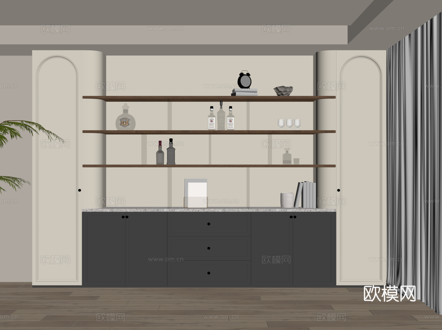 法式复古风酒柜 餐边柜su模型