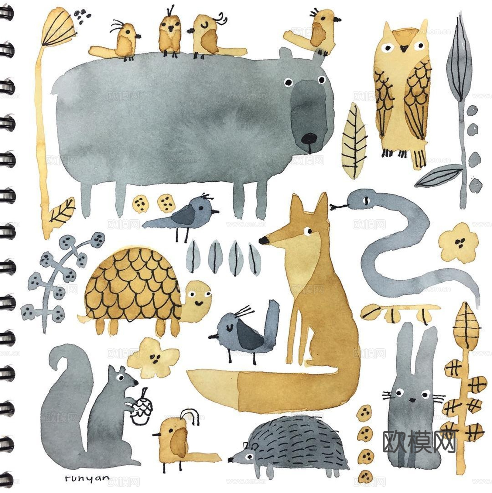 可爱动物手绘创意童趣插画猫咪动物插画治愈系插画可爱儿童插画下载