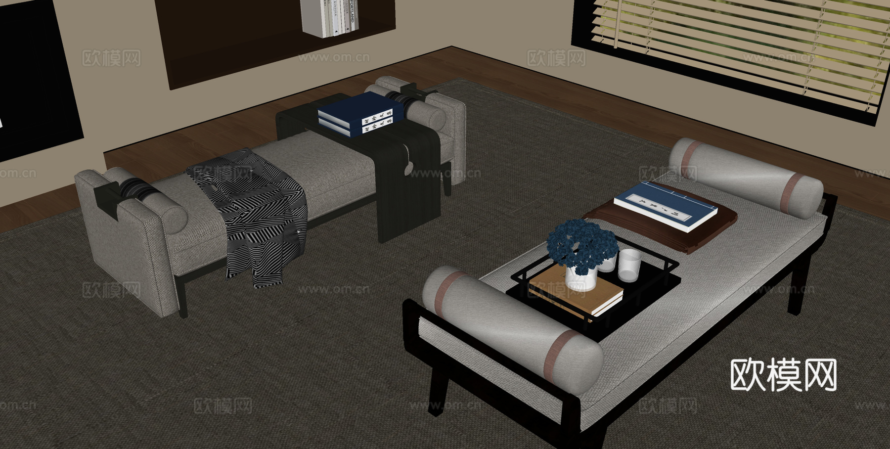 新中式床尾塌 沙发凳 换鞋凳 贵妃椅su模型