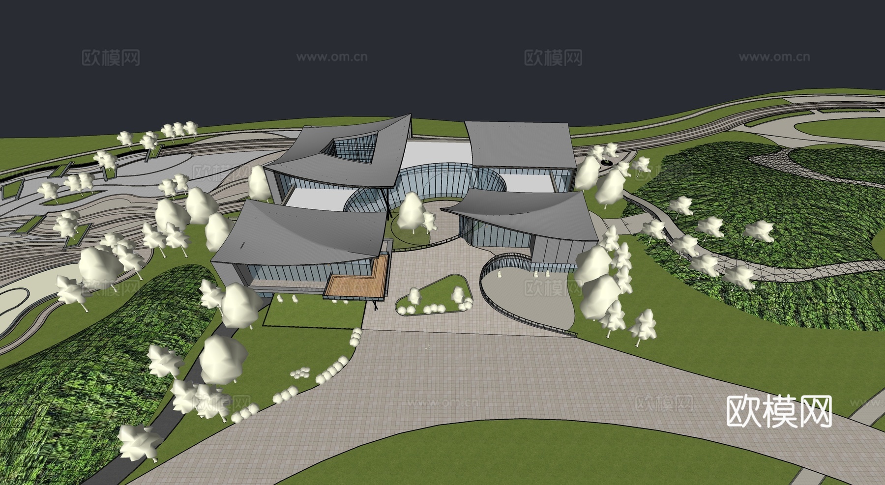 现代游客接待中心 游客服务中心建筑 展览中心su模型su模型