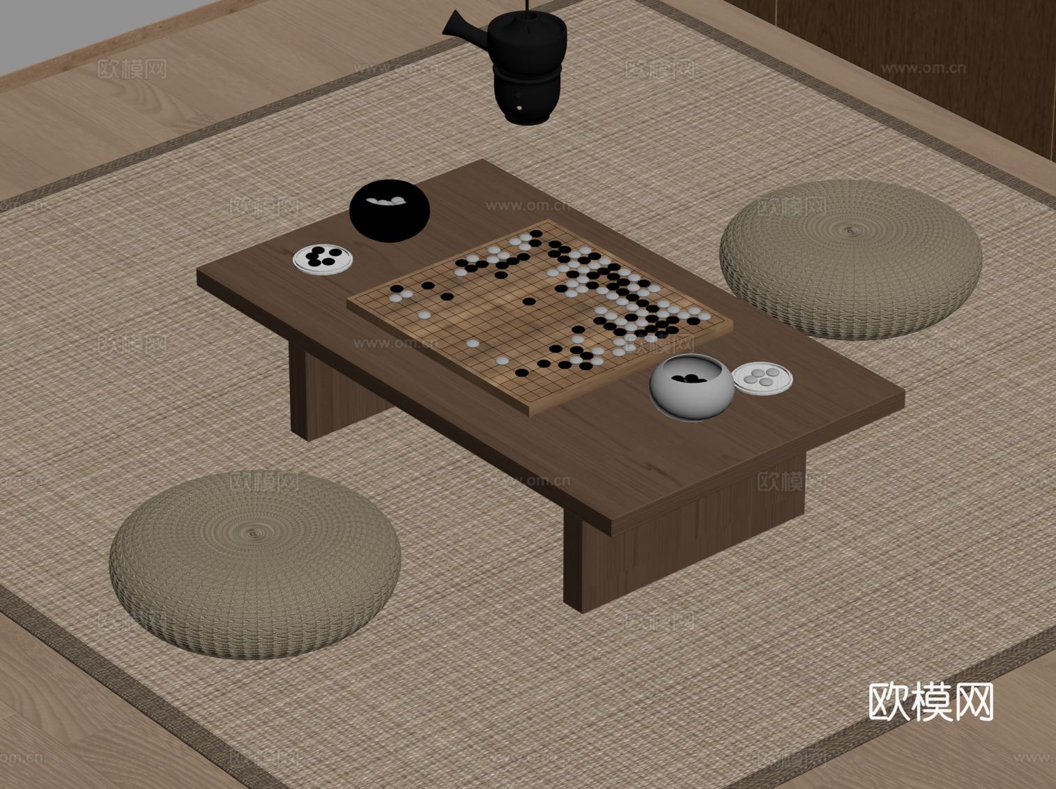 新中式围棋桌 娱乐桌 棋牌桌su模型