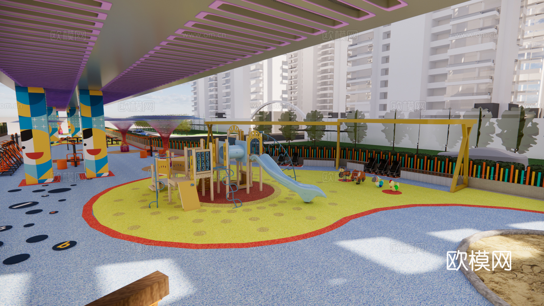 桥下空间平面图效果图  儿童桥下空间平面图cad施工图