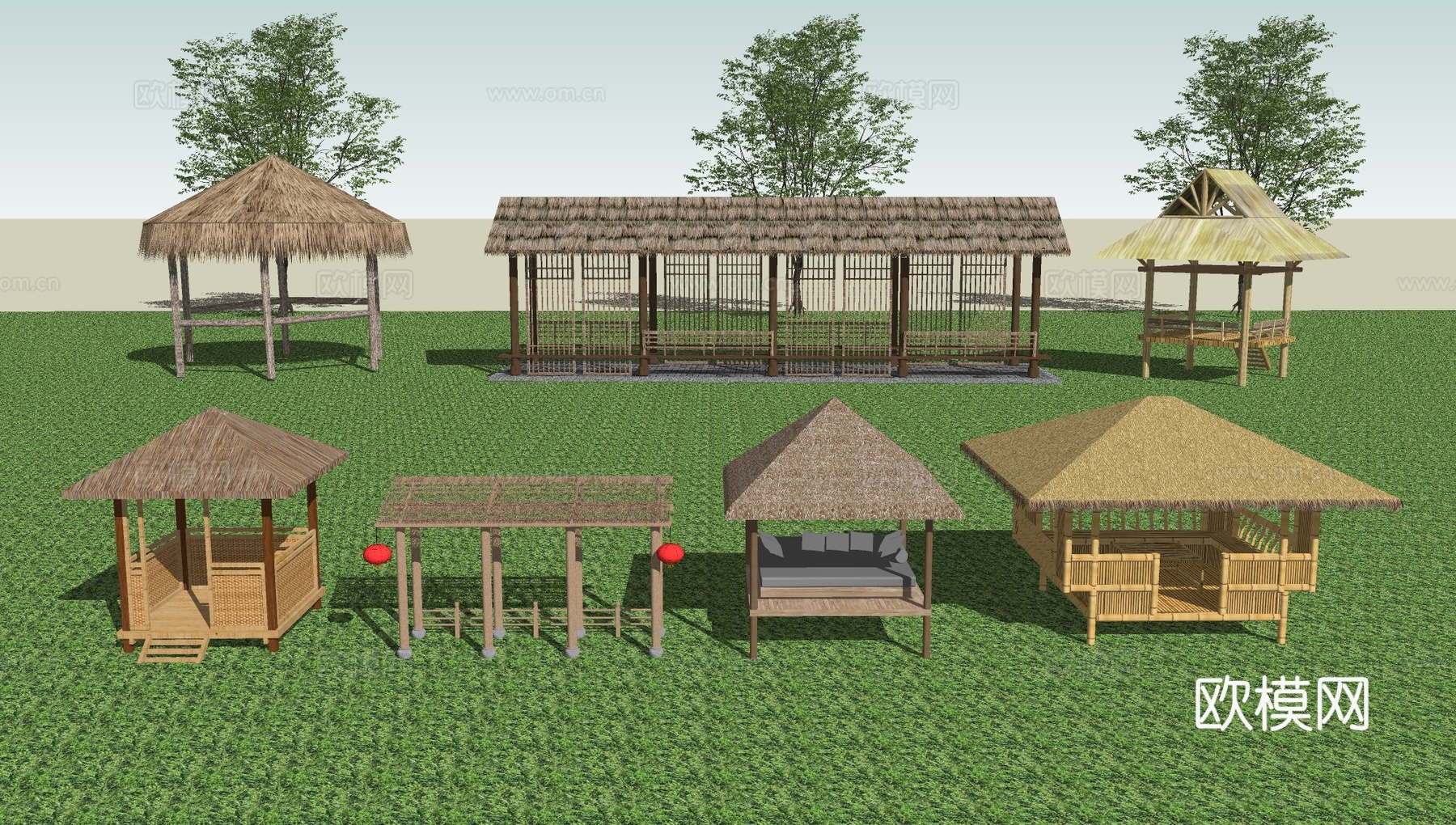 茅草亭茅草屋su模型