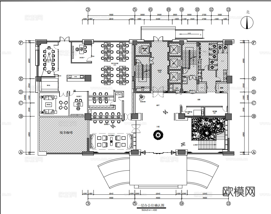 1500㎡办公室 最新全套施工图 效果图合集cad施工图